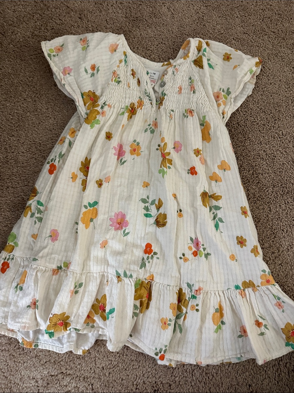 Zara White Floral Cotton Dress with Yellow, Pink & Green Accent